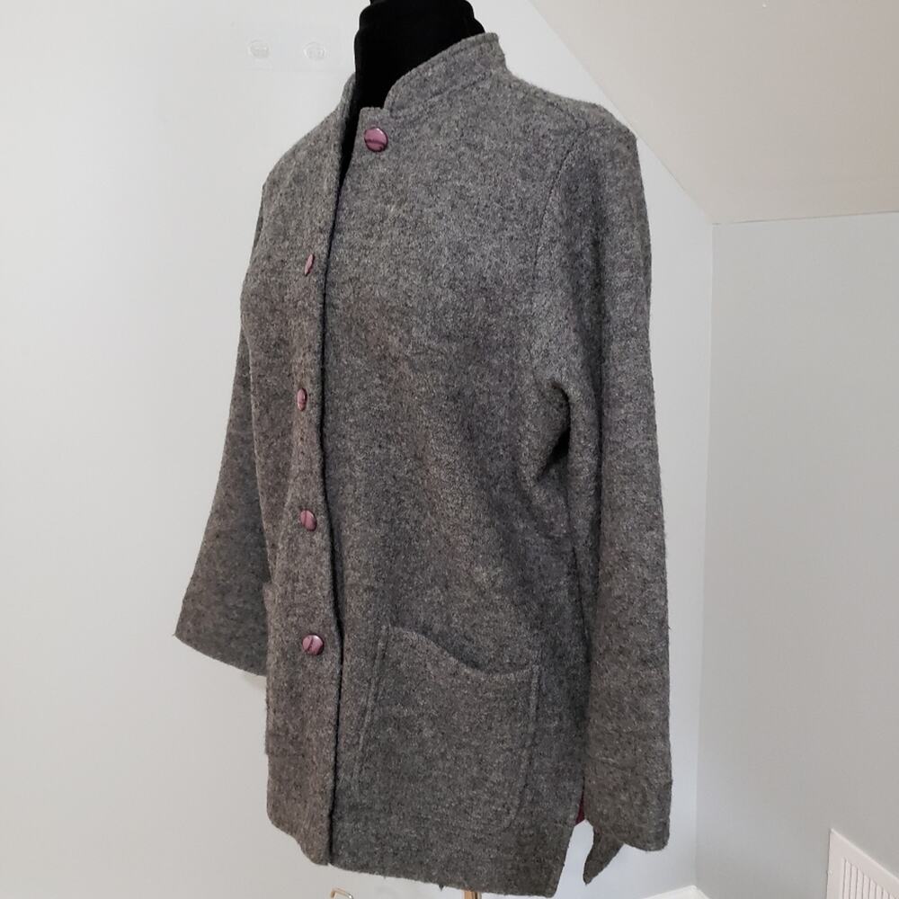Norm Thompson 100% Wool Gray Winter Coat Large Classic Minimal Preppy - Picture 2 of 12